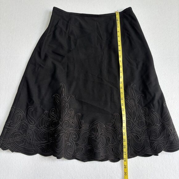 Talbots VTG Embroidered Wool Knee Length Skirt Women's 12 Black Scalloped Lined - Picture 5 of 6